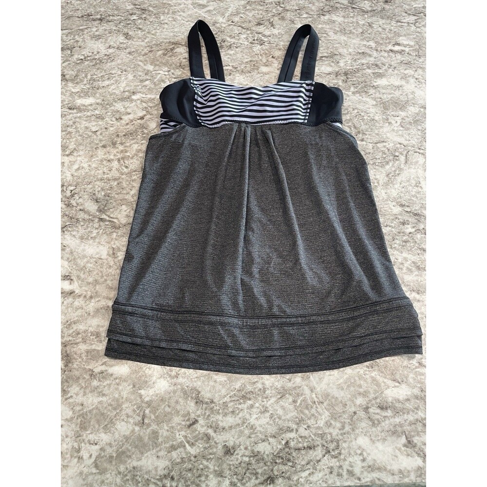 Lululemon Run Back On Track Tank, Black Classic Stripe Polar Haze Black Size 6